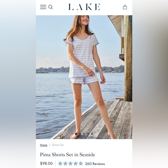 LAKE Pajama Pima Shorts Set - White and Green - Picture 9 of 10